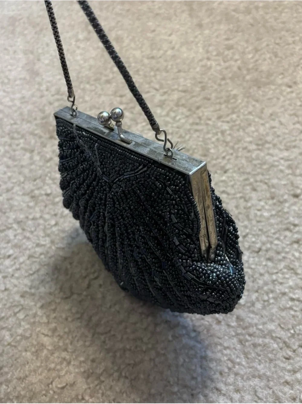 Vintage-Inspired Black Beaded Evening Bag